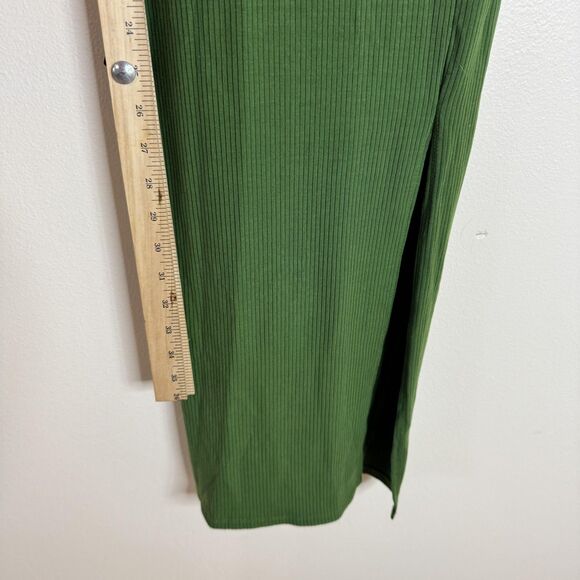 Reformation cassi knit Dress XS Green Ribbed Midi Sleeveless Square Neck slit - Picture 9 of 13